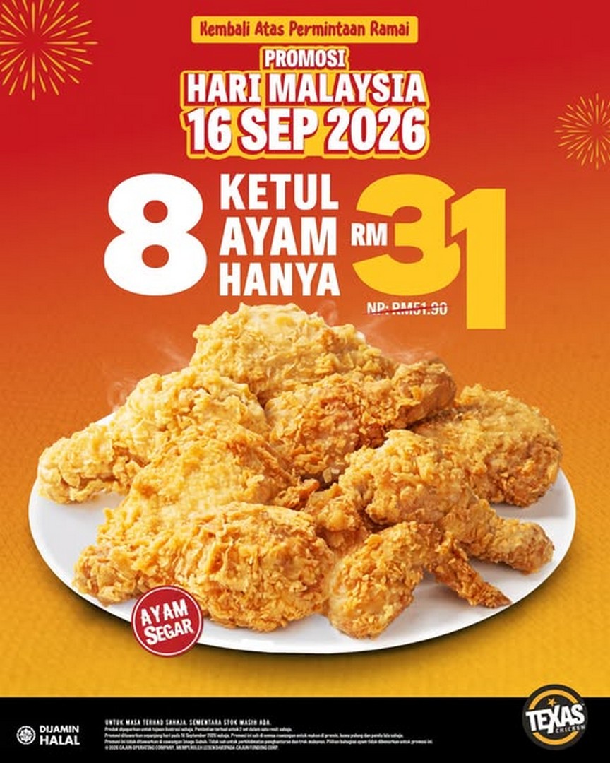 Texas-Chicken-Malaysia-Malaysia-Day-8pc-Chicken-A-La-Carte-RM31-Promotion 16 September 2026: Texas Chicken Malaysia, Malaysia Day 8pc Chicken A La Carte RM31 Promotion, All Branches Dine-In, Takeaway & Drive-Thru