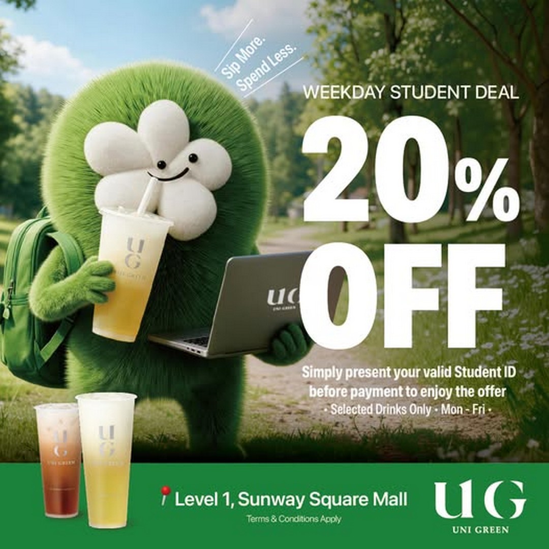 UG-Tea-Malaysia-Student-20-OFF-Selected-Drinks-Promotion 24 September 2026 onwards: UG Tea Malaysia: Student 20% OFF Selected Drinks Promotion at Sunway Square Mall