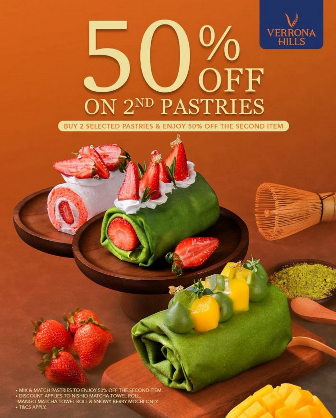 Verrona-Hills-50-OFF-Second-Selected-Pastry-Promotion 18 September 2026 onwards: Verrona Hills: 50% OFF Second Selected Pastry Promotion on Matcha, Mango Matcha and Snowy Berry Mochi