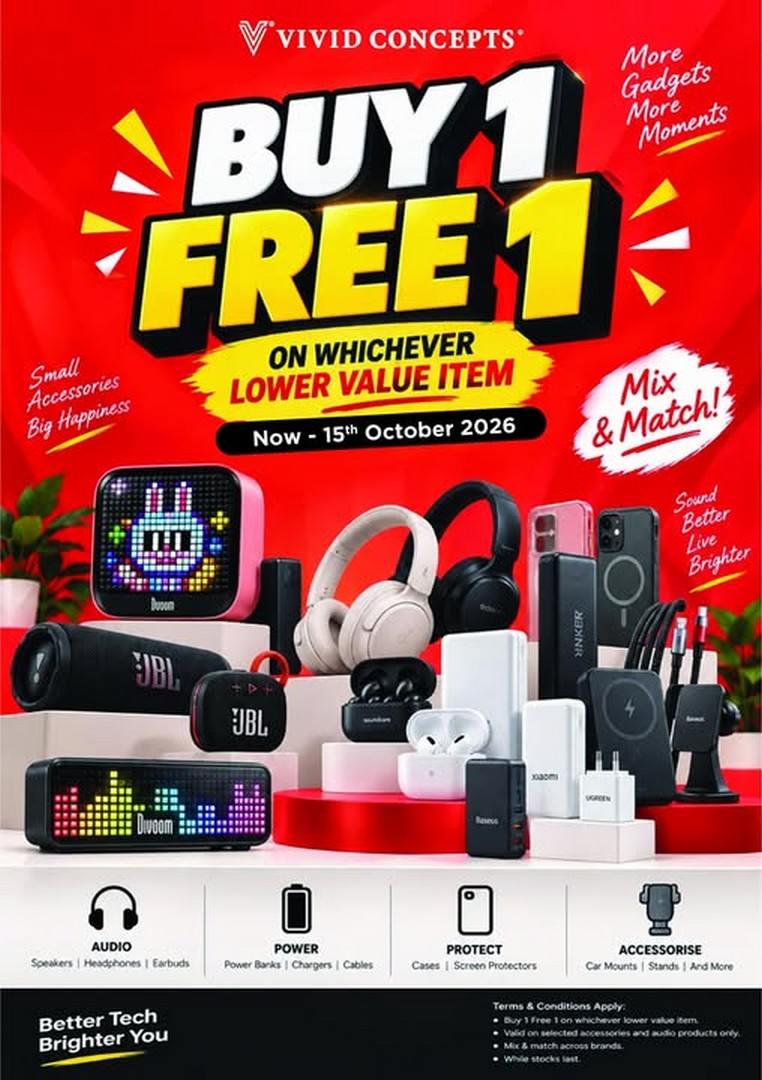 Vivid-Concepts-Mid-Valley-Megamall-Buy-1-Free-1-Promotion Now till 15 October 2026: Vivid Concepts Mid Valley Megamall Buy 1 Free 1 Promotion on Selected Gadgets, Accessories and Audio Products