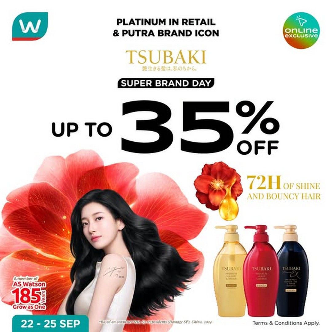 Watsons-Malaysia-Tsubaki-Super-Brand-Day-Online-Promotion Now till 25 September 2026: Watsons Malaysia: Tsubaki Super Brand Day Online Promotion Up to 35% Off, Instant Discounts & Free Gifts
