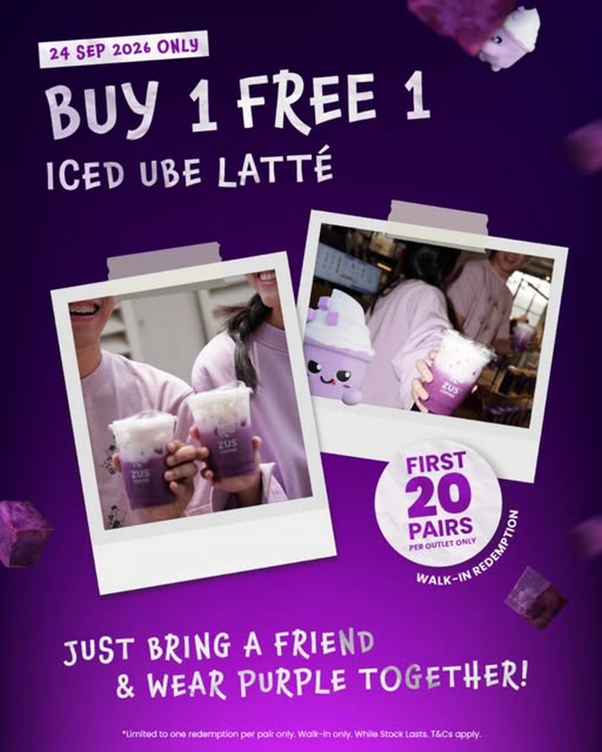 ZUS-Coffee-Purple-Themed-Buy-1-Free-1-Iced-Ube-Latte-Promotion 24 September 2026: ZUS Coffee: Purple-Themed Buy 1 Free 1 Iced Ube Latté Promotion from 2PM Onwards at Participating Outlets