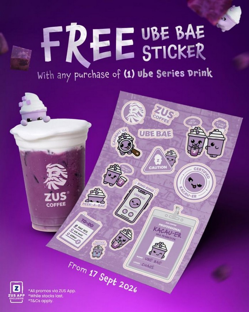ZUS-Coffee-Ube-Bae-Sticker-Promotion-–-Get-a-FREE-Sticker-with-Any-1 17 September 2026 onwards: ZUS Coffee Ube Bae Sticker Promotion – Get a FREE Sticker with Any 1 Ube Series Drink via ZUS App Pickup