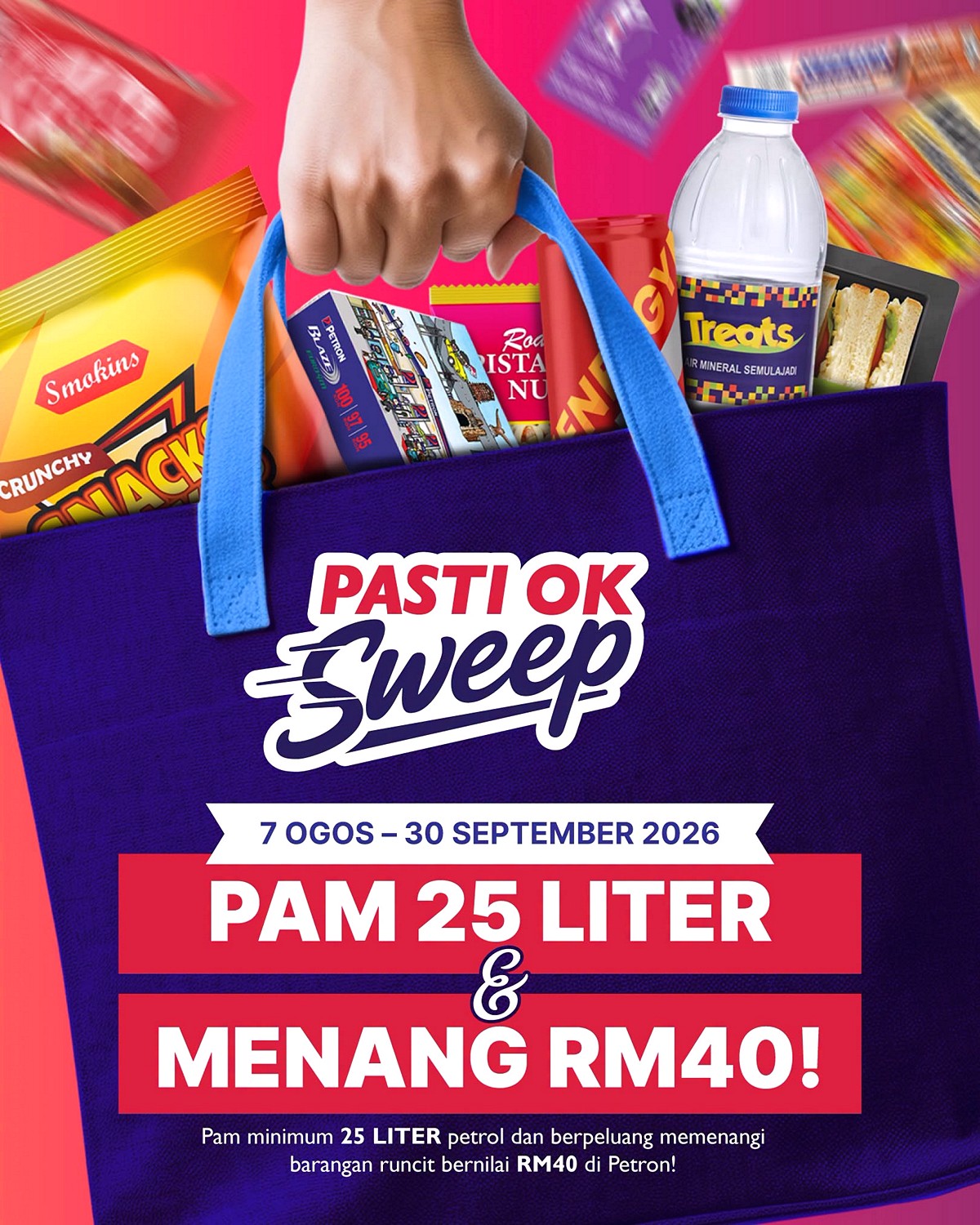v1 7 August–30 September 2026: Petron Malaysia Pasti OK Sweep Promotion, Pump 25 Litres & Win RM40 Groceries or RM1,000 Petron Miles