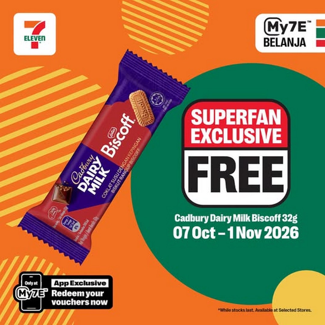 7-Eleven-Malaysia-FREE-Cadbury-Dairy-Milk-Biscoff-32g-Promotion 7 October-1 November 2026: 7-Eleven Malaysia: FREE Cadbury Dairy Milk Biscoff 32g Promotion for My7E Super Fans, Redeem