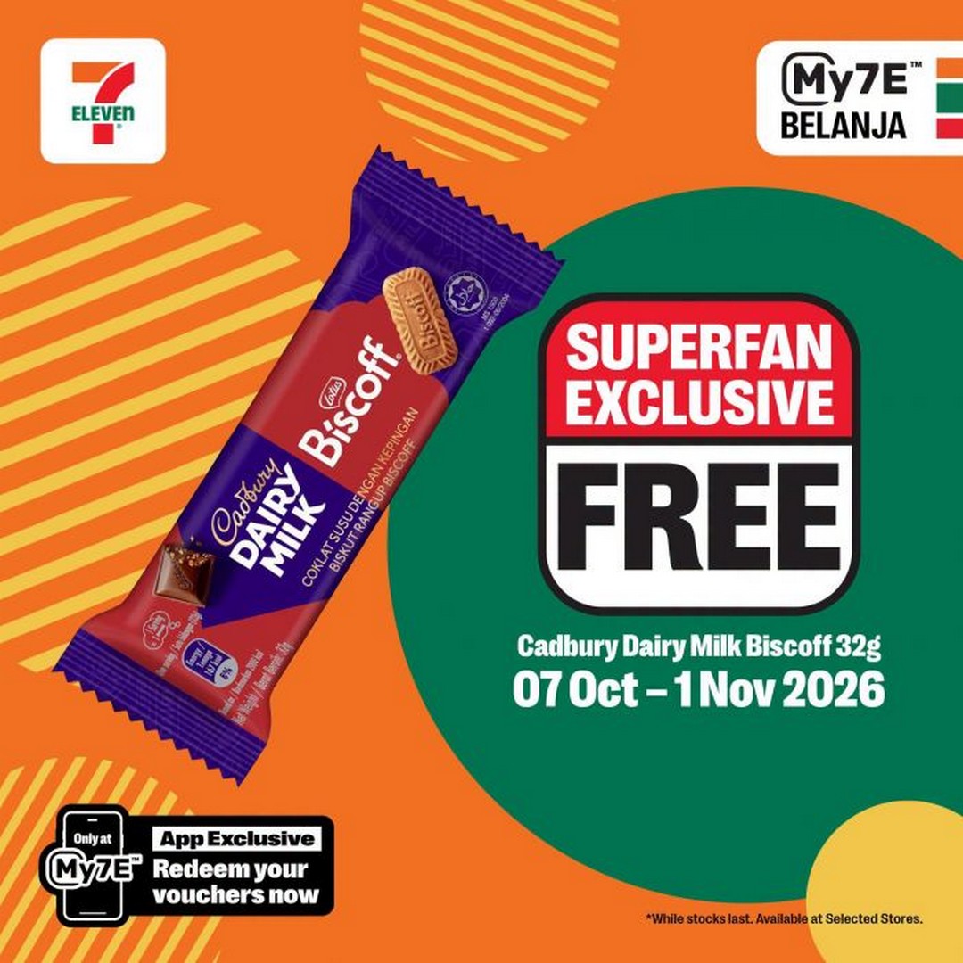 7-Eleven-Malaysia-Free-Cadbury-Dairy-Milk-Biscoff-32g-Promotion-1 7 October-1 November 2026: 7-Eleven Malaysia: Free Cadbury Dairy Milk Biscoff 32g Promotion for My7E Super Fans, Redeem via My7E App at Selected Stores