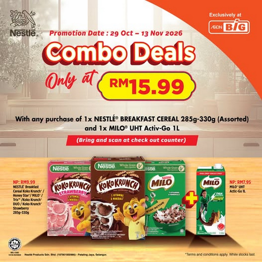 AEON-BiG-Breakfast-Combo-Promotion 29 October-13 November 2026: AEON BiG Breakfast Combo Promotion, Get NESTLÉ® Breakfast Cereal + MILO® UHT Activ-Go 1L for Only RM15.99