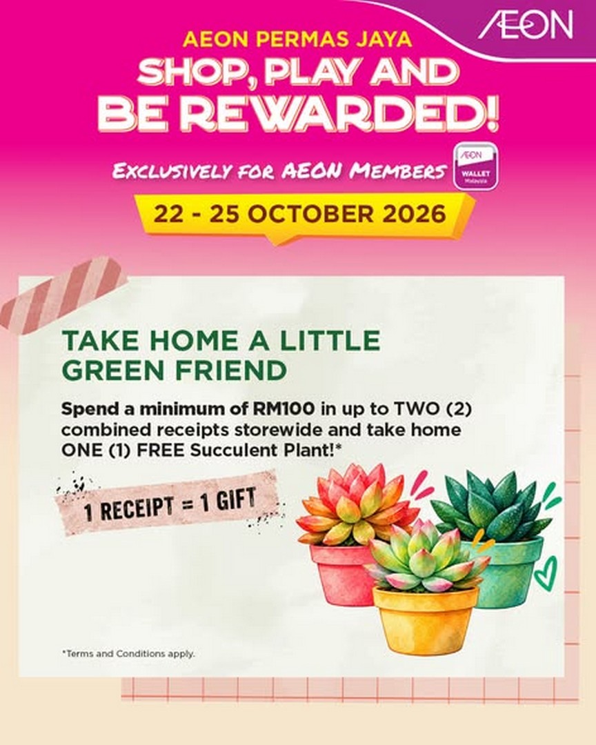 AEON-Malaysia-AEON-Permas-Jaya-Reopening-Celebration-1 22-25 October 2026: AEON Malaysia: AEON Permas Jaya Reopening Celebration with FREE RM10 Cash Coupon, FREE Succulent Gift and Wind Catcher Challenge