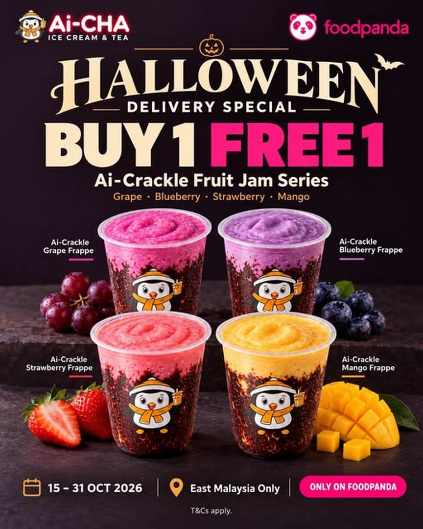 Ai-CHA-Malaysia-Buy-1-Free-1-Ai-Crackle-Fruit-Jam-Series-Promotion 15–31 October 2026: Ai-CHA Malaysia: Buy 1 Free 1 Ai-Crackle Fruit Jam Series Promotion on foodpanda in East Malaysia