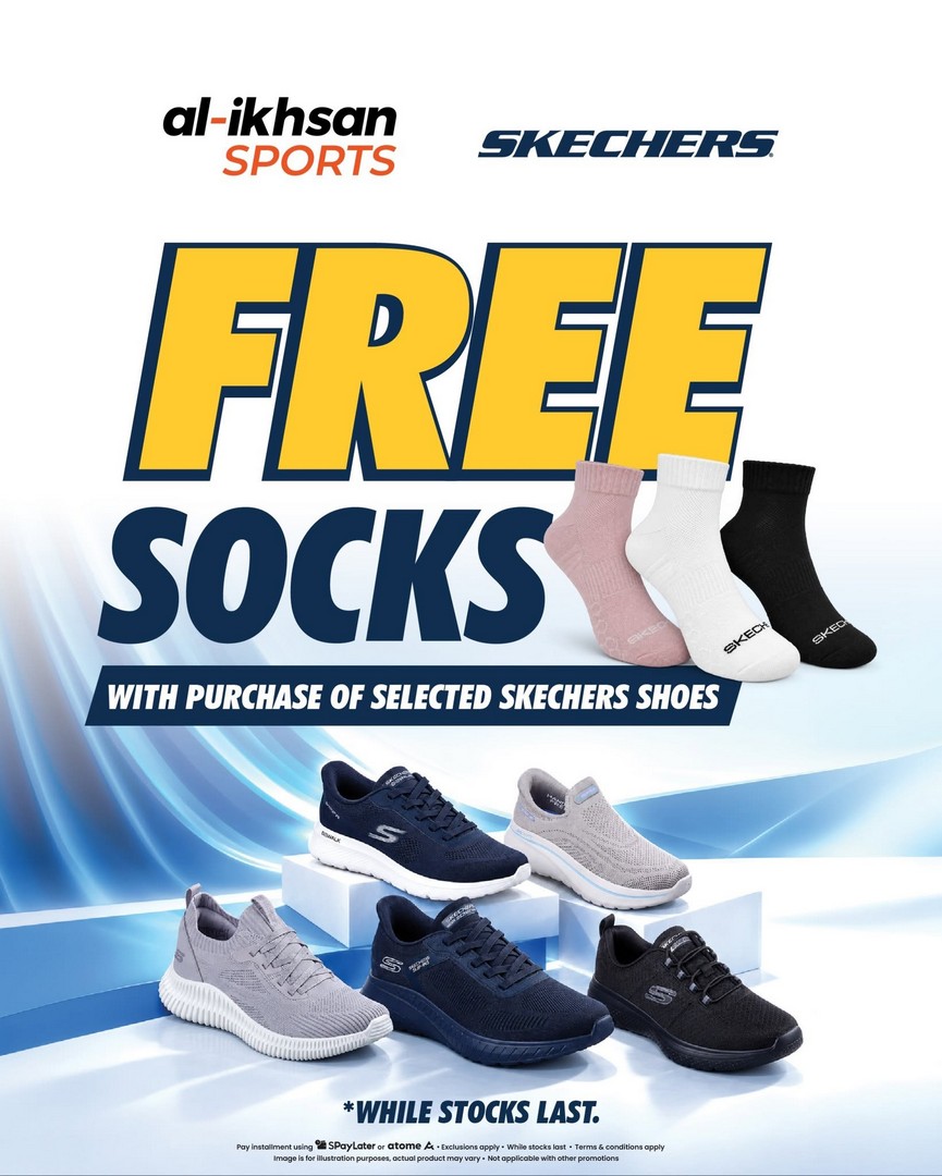 Al-Ikhsan-Sports-Skechers-Shoes-Promotion 19 October 2026 onwards: Al-Ikhsan Sports Skechers Shoes Promotion – Get FREE Skechers Socks with Selected Shoe Purchases, While Stocks Last