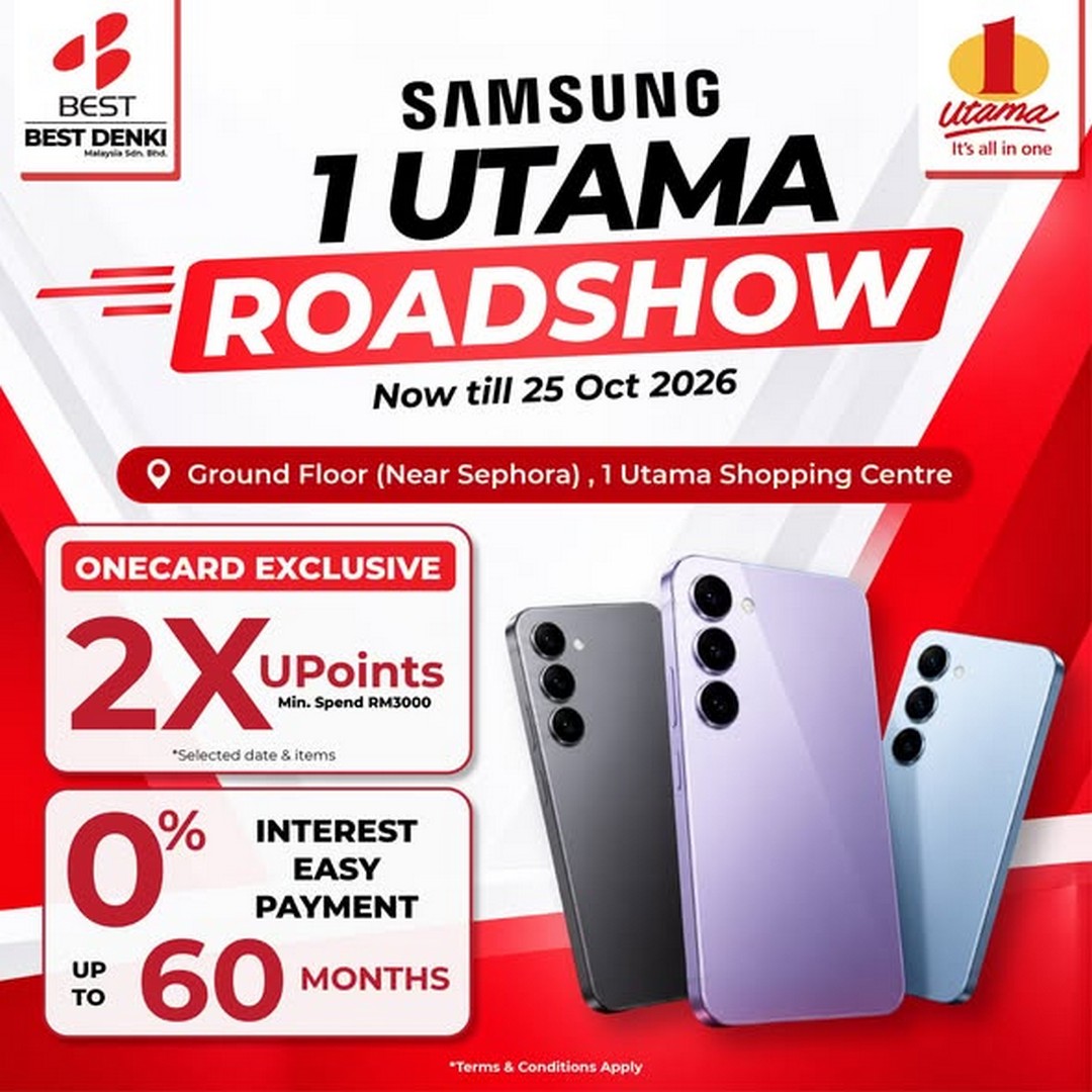 BEST-DENKI-Malaysia-Samsung-1-Utama-Roadshow-Promotion Now Till 25 October 2026: BEST DENKI Malaysia Samsung 1 Utama Roadshow Promotion – 0% Interest Instalments for Up to 60 Months and 2X UPoints for ONECARD Members