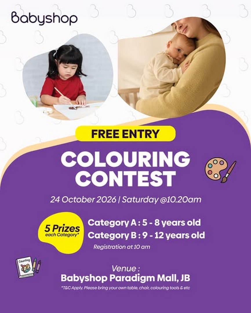 Babyshop-Malaysia-FREE-Kids-Colouring-Contest-at-Paradigm-JB 24 October 2026: Babyshop Malaysia: FREE Kids Colouring Contest at Paradigm JB – Fun Family Event for Children Aged 5–12, Registration Starts at 10.00 AM