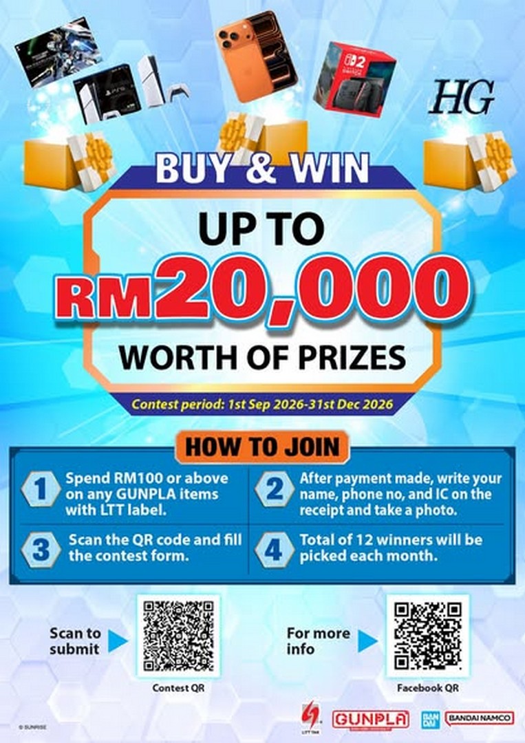 Bandai-Gunpla-Buy-Win-October-Wave-Promotion-1 1 October-31 October 2026: Bandai Gunpla Buy & Win October Wave Promotion – Spend RM100 on Gunpla Model Kits for a Chance to Win RM20,000 Worth of Prizes at Participating Stores in Malaysia