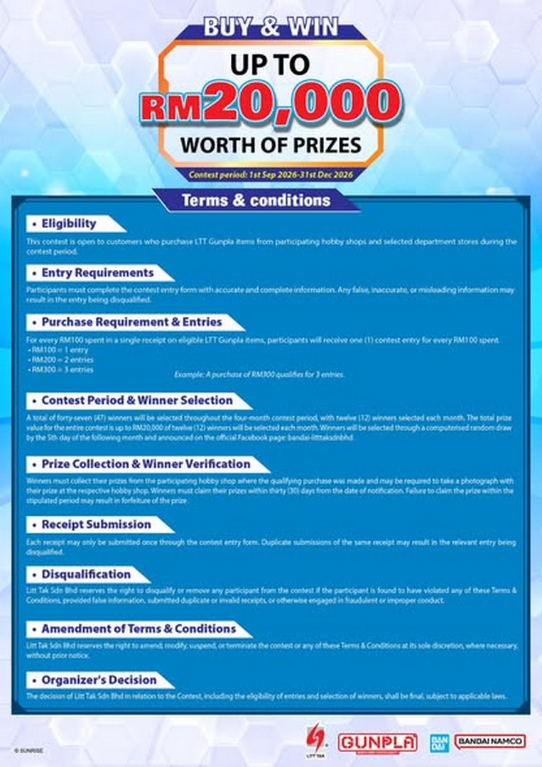 Bandai-Gunpla-Buy-Win-October-Wave-Promotion-2 1 October-31 October 2026: Bandai Gunpla Buy & Win October Wave Promotion – Spend RM100 on Gunpla Model Kits for a Chance to Win RM20,000 Worth of Prizes at Participating Stores in Malaysia