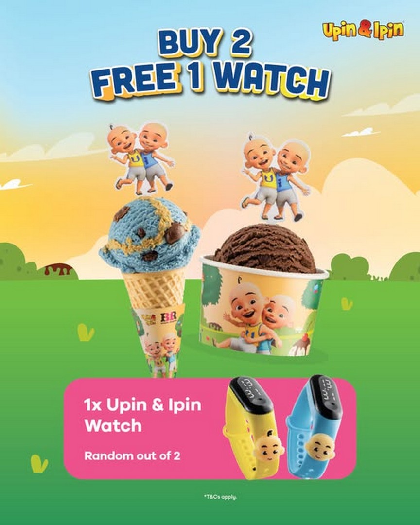 Baskin-Robbins-Malaysia-FREE-Upin-Ipin-Watch-with-Purchase 13 October 2026 onwards: Baskin-Robbins Malaysia: FREE Upin & Ipin Watch with Purchase of 2 Upin & Ipin Cups or Cones – Limited-Time Ice Cream Promotion