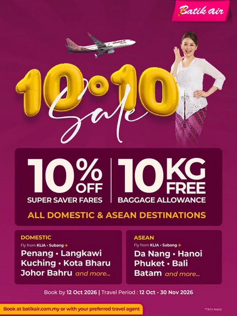 Batik-Air-Malaysia-10-OFF-Flights-FREE-10KG-Baggage-Promotion Now till 12 October 2026: Batik Air Malaysia: 10% OFF Flights + FREE 10KG Baggage Promotion