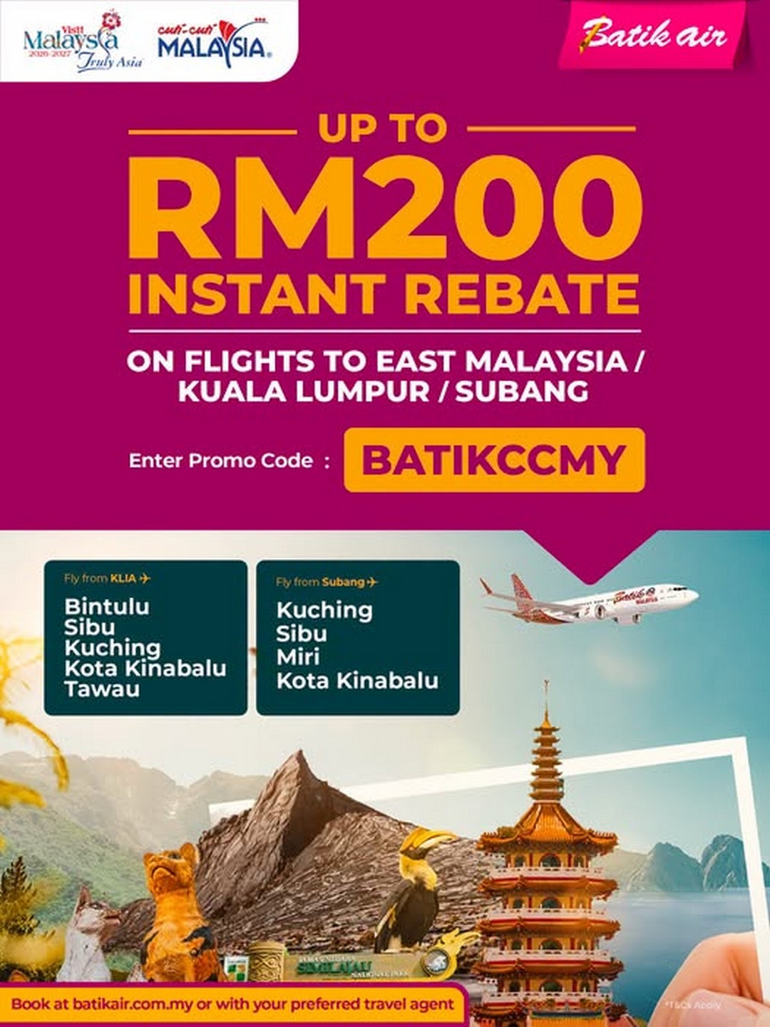 Batik-Air-Malaysia-RM100–RM200-Flight-Promotion Now till 30 November 2026: Batik Air Malaysia RM100–RM200 Flight Promotion with BATIKCCMY Promo Code for Kuala Lumpur, Subang and East Malaysia Travel
