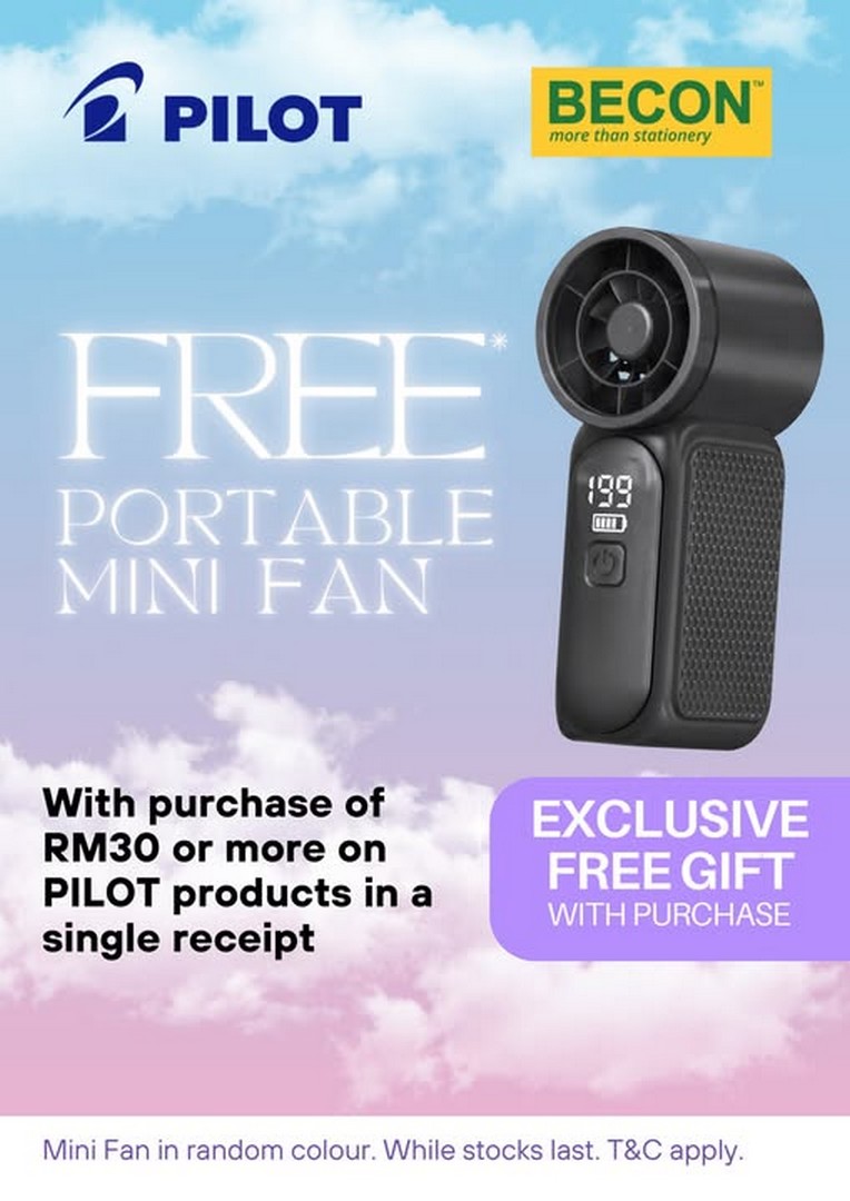 Becon-Stationery-–-Get-a-FREE-Portable-Mini-Fan-When-You-Spend-RM30 20 October 2026 onwards: Becon Stationery – Get a FREE Portable Mini Fan When You Spend RM30 on PILOT Products and More, While Stocks Last!