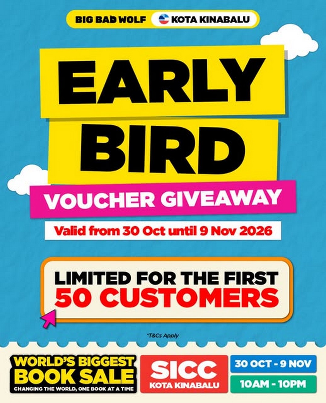 Big-Bad-Wolf-Books-Sabah-Book-Sale-Voucher-Promotion 30 October–9 November 2026: Big Bad Wolf Books Sabah Book Sale & Voucher Promotion at Sabah International Convention Center (SICC), Kota Kinabalu – Free Entry, First 50 Customers Daily