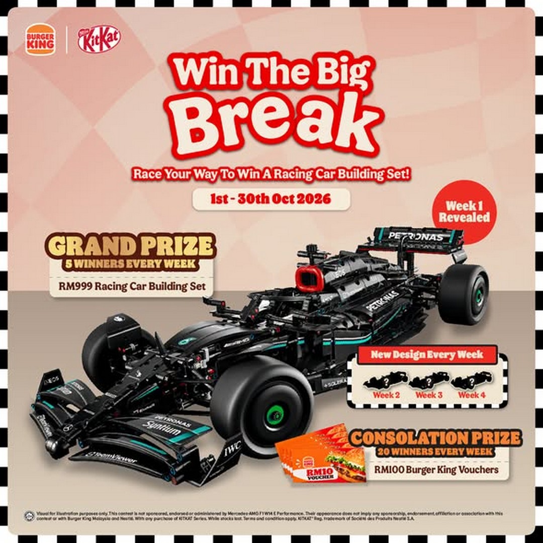 Burger-King-Malaysia-KITKAT-Series-Racing-Car-Building-Set-Promotion 1-31 October 2026: Burger King Malaysia: KITKAT Series Racing Car Building Set Promotion – Stand a Chance to Win an RM999 Racing Car Building Set and RM100 BK Vouchers