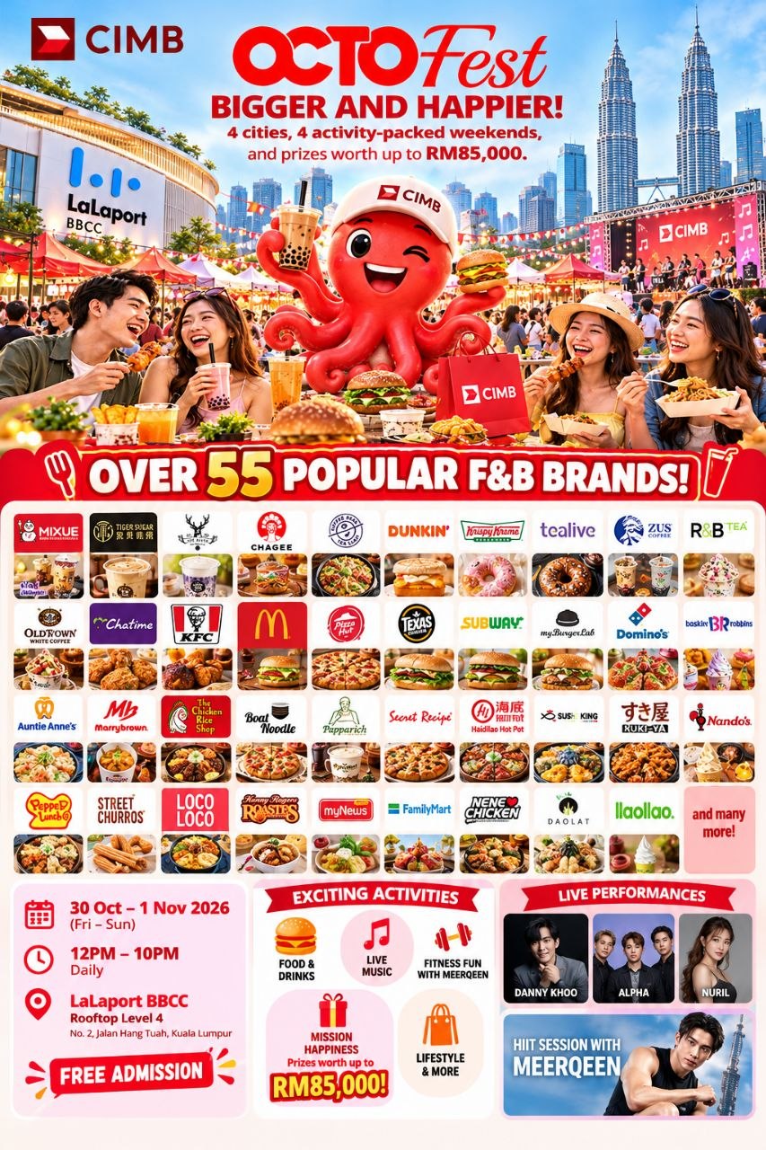 CIMB-OCTOFest-KL-2026-Promotion-–-Over-55-FB-Brands-2 30 October–1 November 2026: CIMB OCTOFest KL 2026 Promotion – Over 55 F&B Brands, Live Music, Meerqeen’s HIIT Session and Prizes Worth RM85,000 at LaLaport BBCC