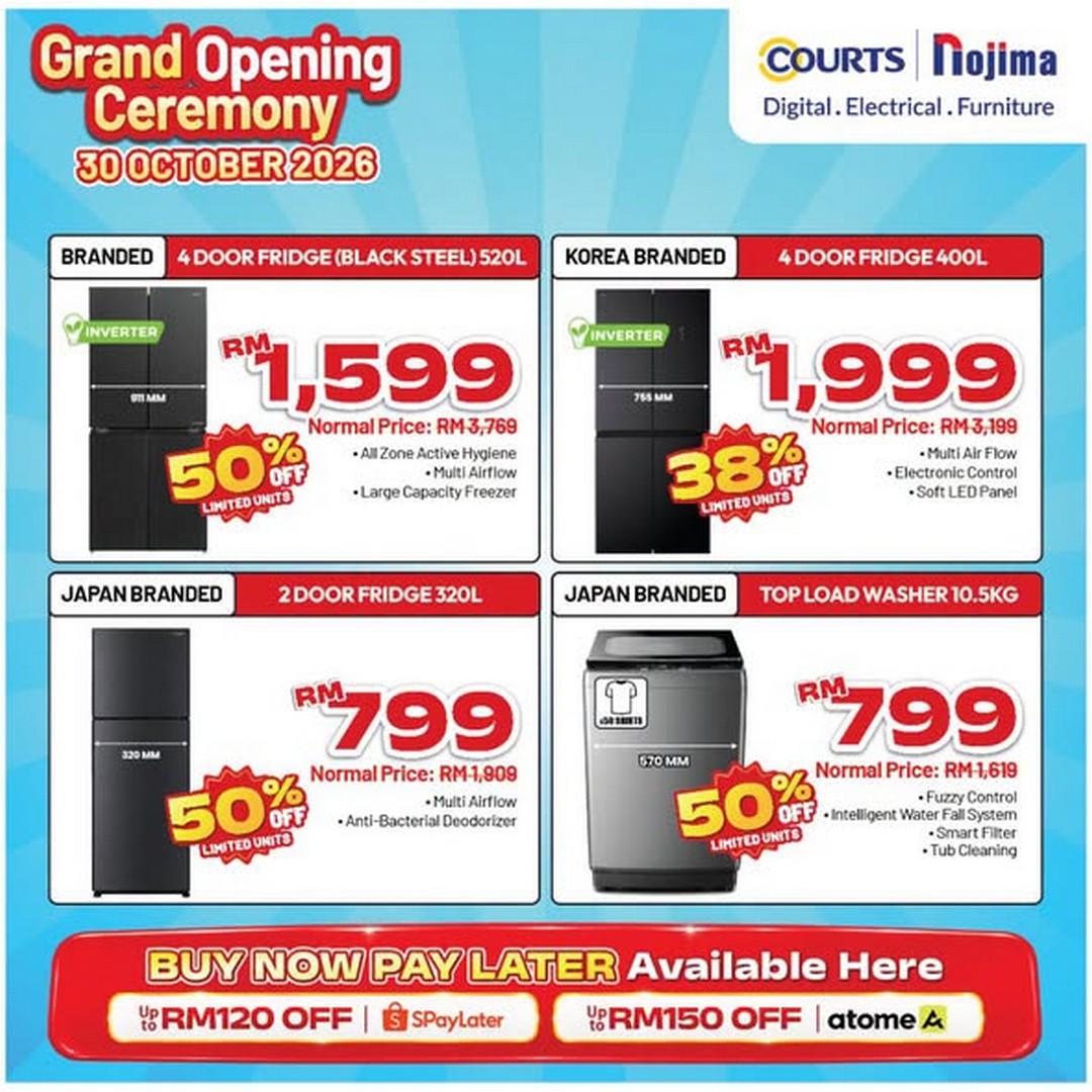 COURTS-Kota-Samarahan-Grand-Opening-Promotion-3 30 October–11 November 2026: COURTS Kota Samarahan Grand Opening Promotion – Up to 60% Off TVs, Fridges, Washing Machines, Air Conditioners and More, with Opening Deals from RM1