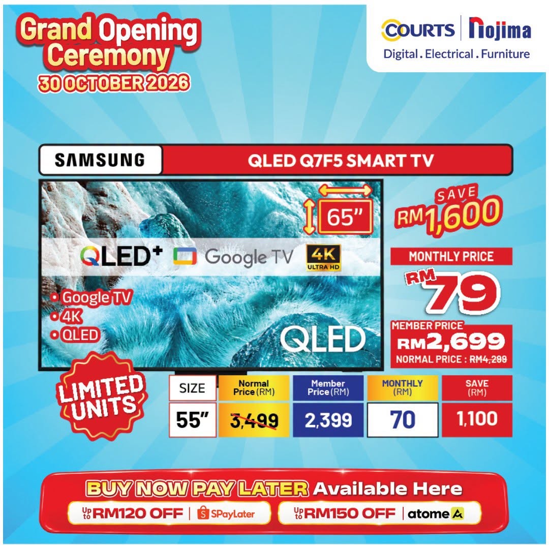 COURTS-Kota-Samarahan-Grand-Opening-Promotion-4 30 October–11 November 2026: COURTS Kota Samarahan Grand Opening Promotion – Up to 60% Off TVs, Fridges, Washing Machines, Air Conditioners and More, with Opening Deals from RM1