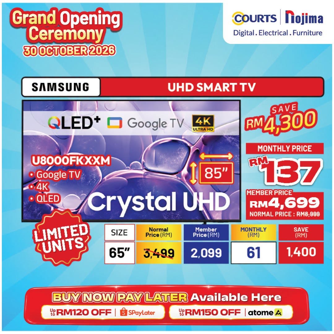 COURTS-Kota-Samarahan-Grand-Opening-Promotion-5 30 October–11 November 2026: COURTS Kota Samarahan Grand Opening Promotion – Up to 60% Off TVs, Fridges, Washing Machines, Air Conditioners and More, with Opening Deals from RM1