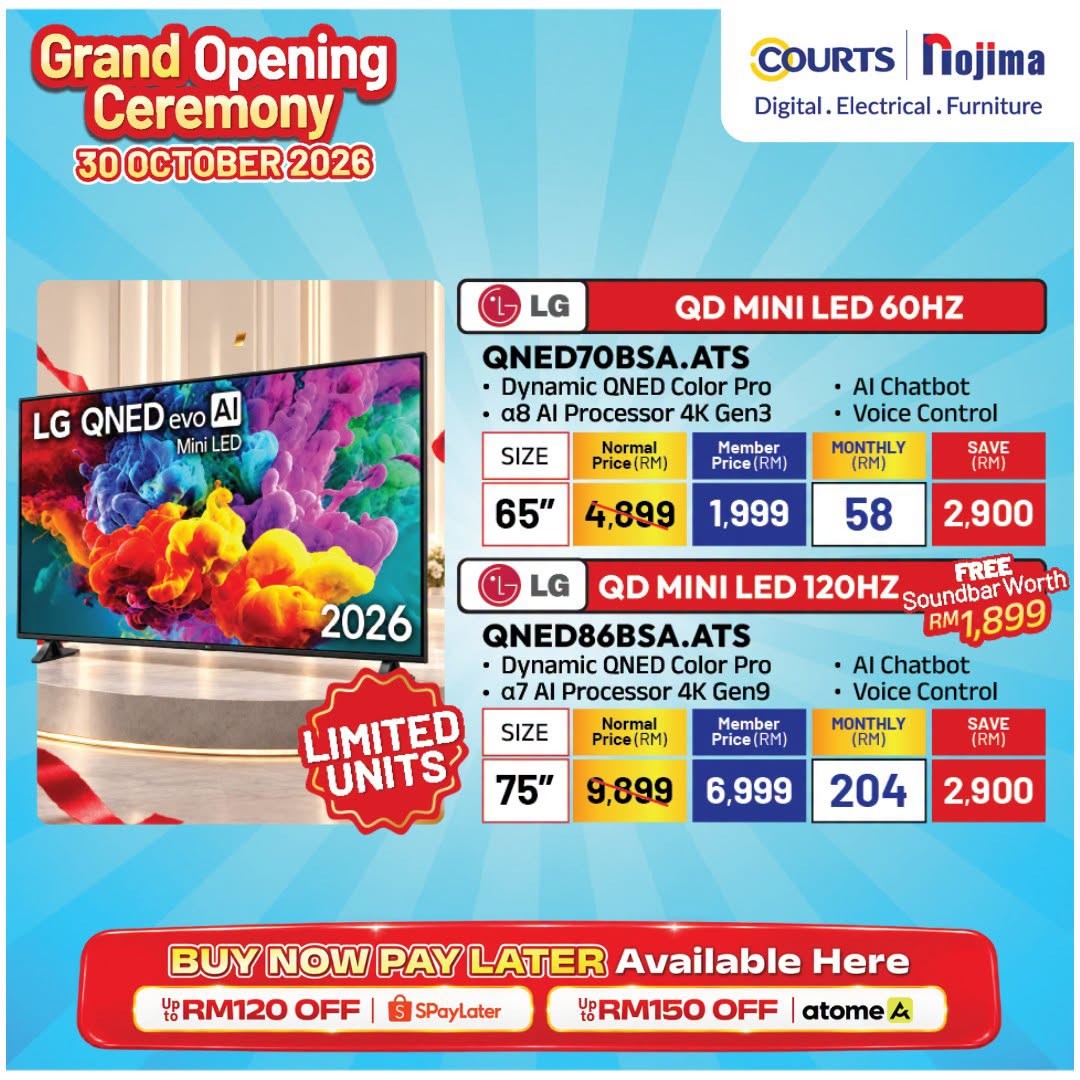 COURTS-Kota-Samarahan-Grand-Opening-Promotion-7 30 October–11 November 2026: COURTS Kota Samarahan Grand Opening Promotion – Up to 60% Off TVs, Fridges, Washing Machines, Air Conditioners and More, with Opening Deals from RM1