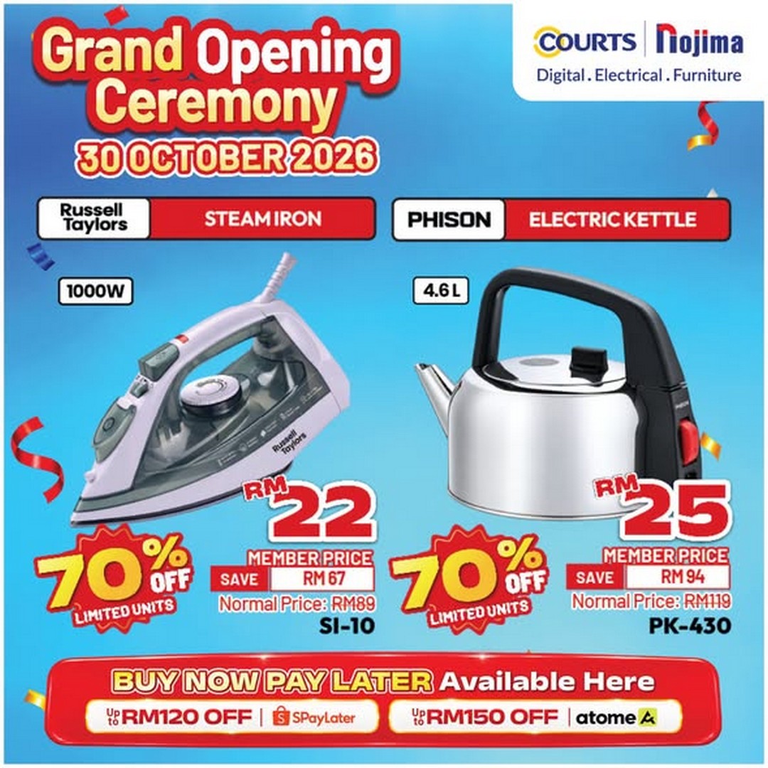 COURTS-Nojima-Kota-Samarahan-Grand-Opening-Sale-2 30 October–11 November 2026: COURTS Nojima Kota Samarahan Grand Opening Sale – Up to 70% Off Electrical Appliances, Items from RM25