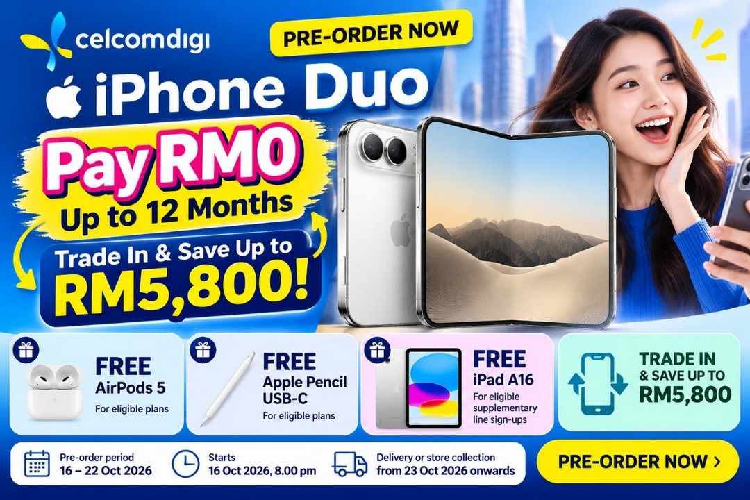 CelcomDigi-iPhone-Duo-Pre-Order-Promotion-–-RM0-Upfront-with-Easy360 16–22 October 2026: CelcomDigi iPhone Duo Pre-Order Promotion – RM0 Upfront with Easy360, Up to RM5,800 Trade-In Savings, Free Apple Gifts and RM600 Port-In Rebates