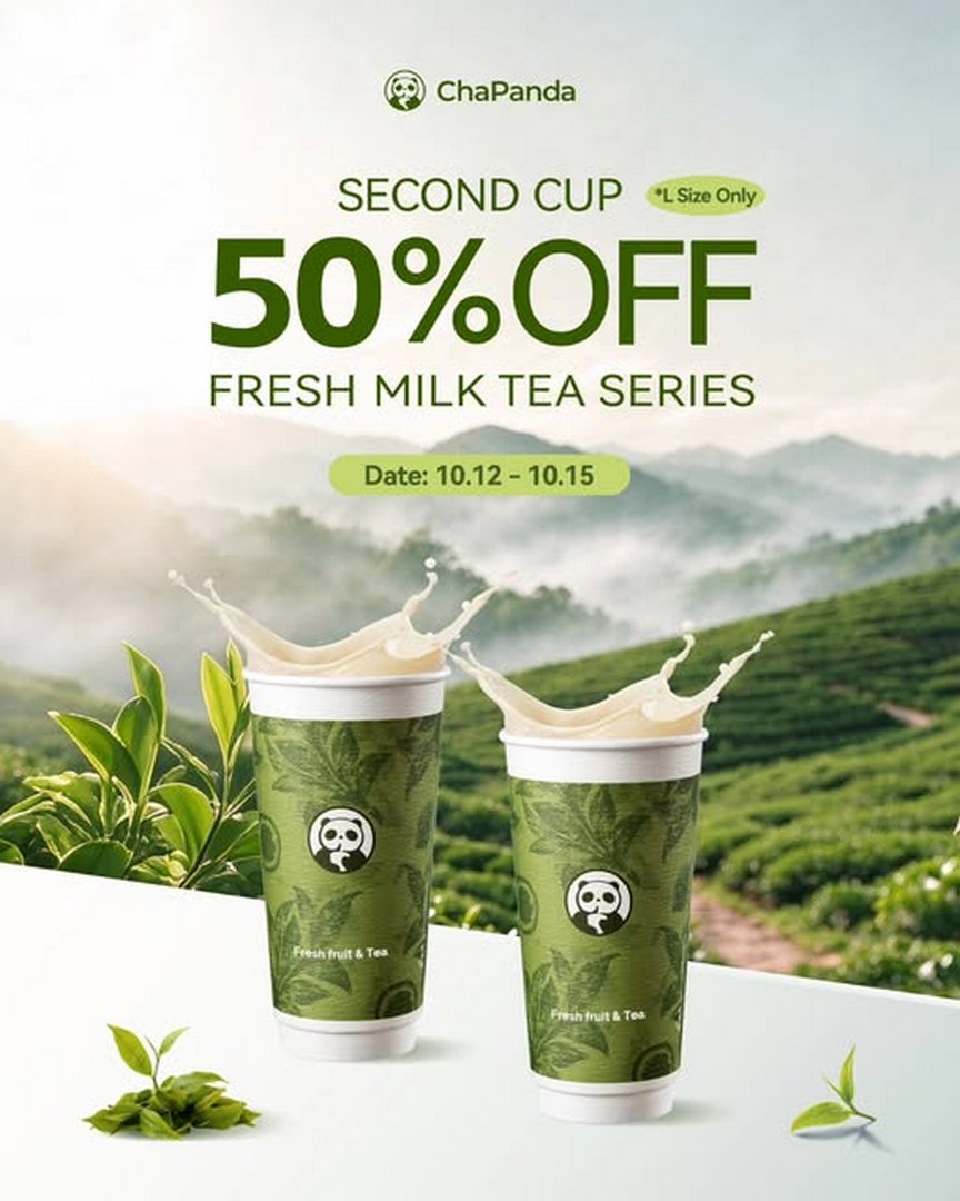 ChaPanda-Malaysia-Fresh-Milk-Tea-Promotion 12-15 October 2026: ChaPanda Malaysia: Fresh Milk Tea Promotion – Buy 2 Large Cups and Enjoy 50% OFF the Second Cup at All Outlets