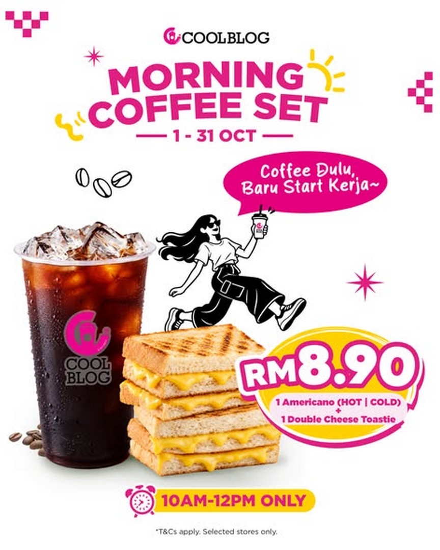 Coolblog-Malaysia-Morning-Coffee-Set-Promotion-with-Americano 1-31 October 2026: Coolblog Malaysia: Morning Coffee Set Promotion with Americano and Double Cheese Toastie for RM8.90, 10AM-12PM at Selected Stores