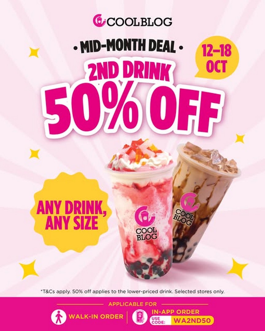 Coolblog-Malaysia-Second-Drink-50-OFF-Promotion 12-18 October 2026: Coolblog Malaysia: Second Drink 50% OFF Promotion on Any Coolblog Drink, Mix and Match Flavours for 7 Days Only – Walk-In and In-App Orders with Code WA2ND50