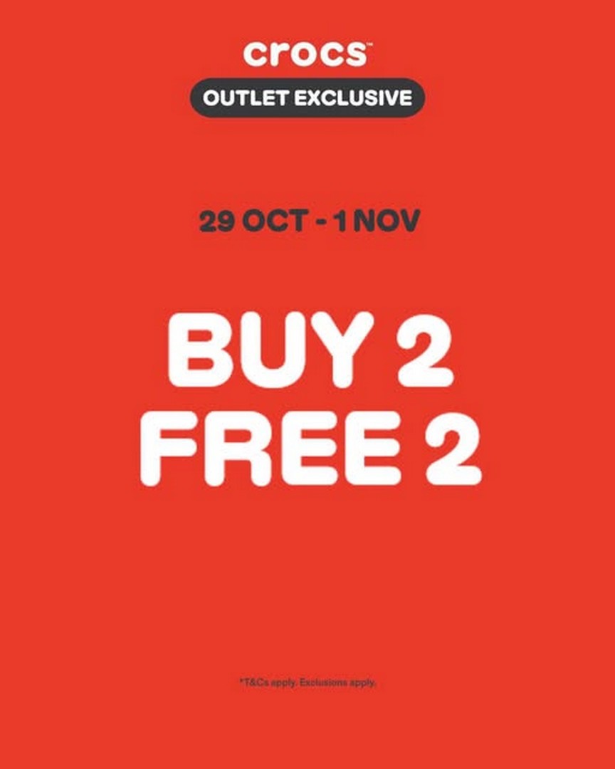 Crocs™-Special-Sale-at-Johor-Premium-Outlets 29 October–1 November 2026: Crocs™ Special Sale at Johor Premium Outlets – Buy 2 Selected Items and Get 2 Complimentary Items