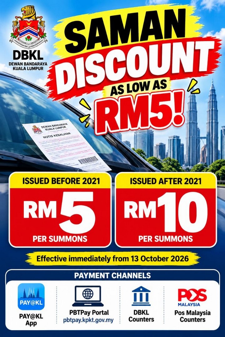 DBKL-Traffic-Summons-Discount-–-Settle-Eligible-Saman-1 13 October 2026 Onwards: DBKL: Traffic Summons Discount – Settle Eligible Saman for as Low as RM5 in Kuala Lumpur