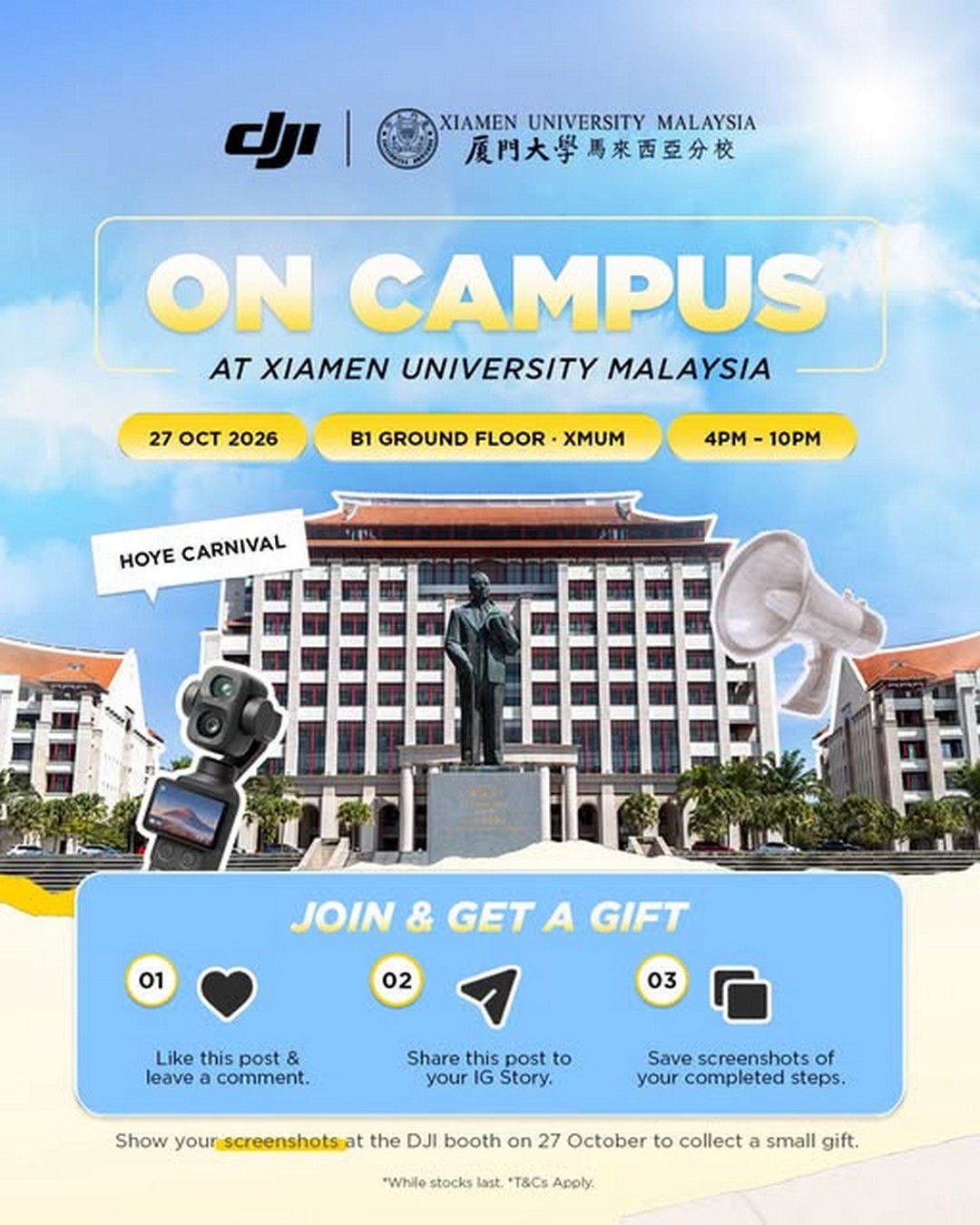 DJI-Malaysia-HOYE-Carnival-Campus-Promotion-at-Xiamen-University-Malaysia 27 October 2026: DJI Malaysia HOYE Carnival Campus Promotion at Xiamen University Malaysia – Free Gift Giveaway from 4 PM to 10 PM