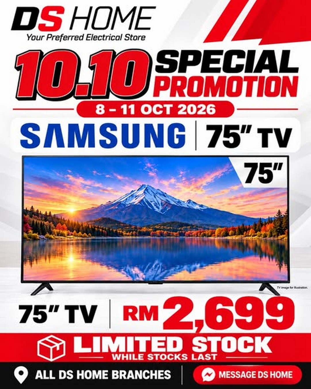 DS-HOME-10.10-KAW-KAW-Big-Sale-Promotion-1 8-11 October 2026: DS HOME: 10.10 KAW-KAW Big Sale Promotion – Enjoy Big-Screen TV Deals from RM1,098, Featuring Sharp, Samsung and LG, Available at All DS HOME Stores