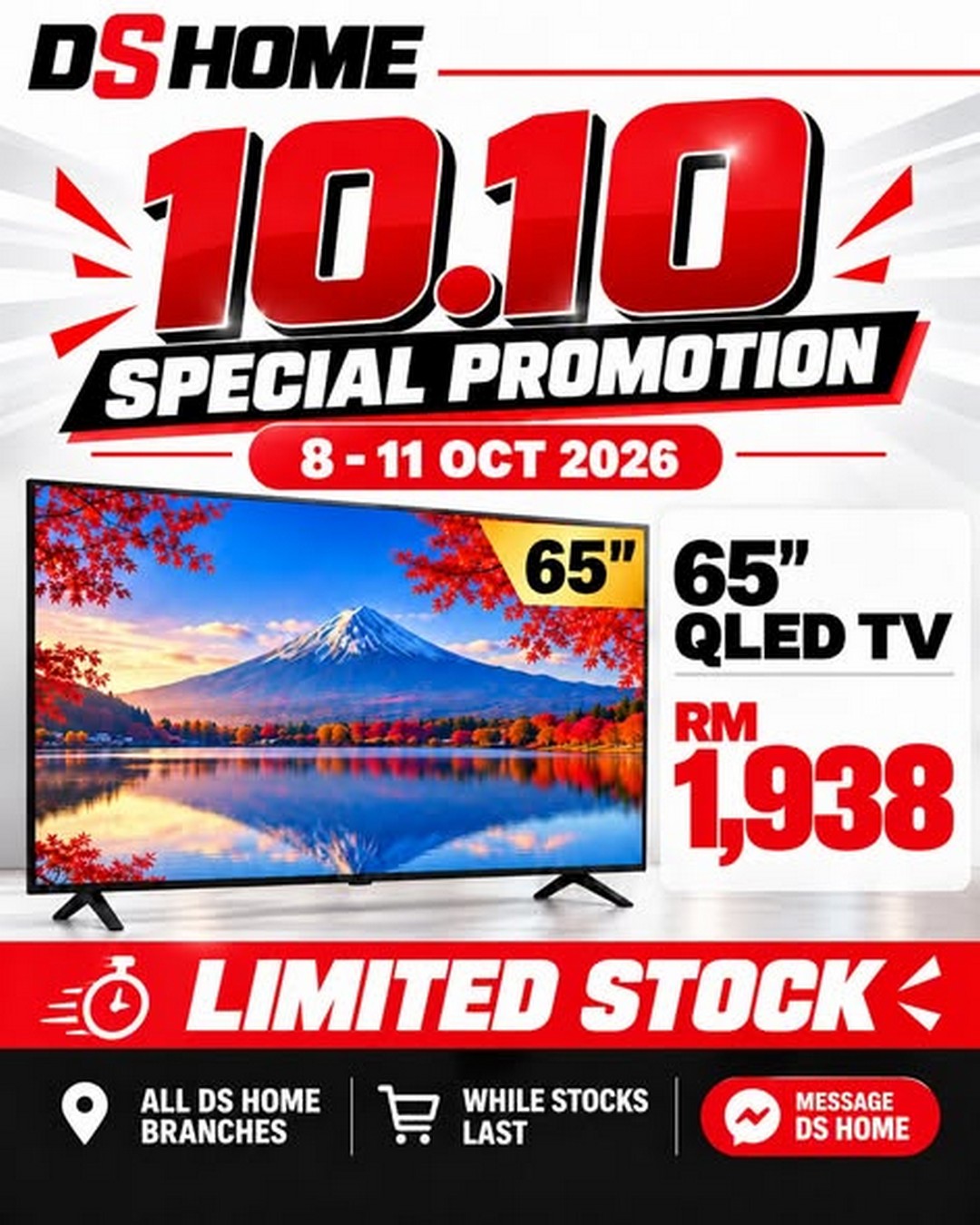 DS-HOME-10.10-KAW-KAW-Big-Sale-Promotion 8-11 October 2026: DS HOME: 10.10 KAW-KAW Big Sale Promotion – Enjoy Big-Screen TV Deals from RM1,098, Featuring Sharp, Samsung and LG, Available at All DS HOME Stores