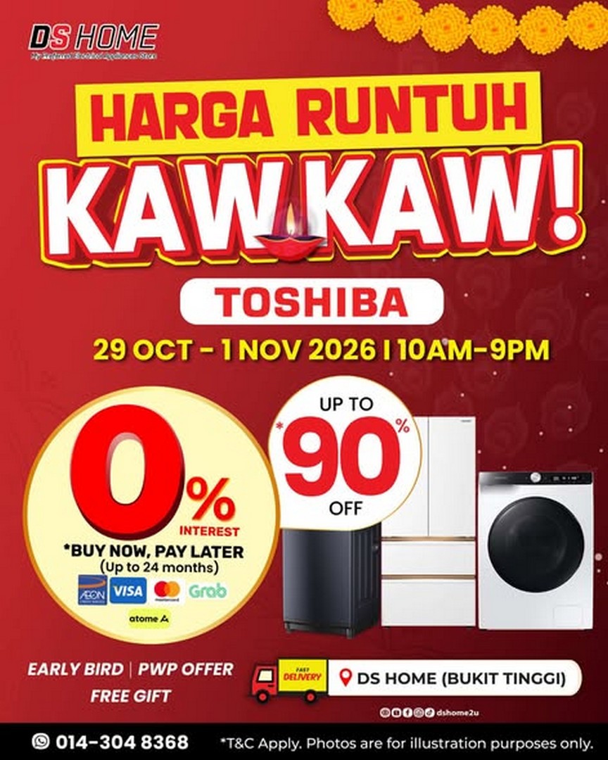 DS-HOME-Bukit-Tinggi-Toshiba-Harga-Runtuh-Kaw-Kaw-Promotion 28 October–1 November 2026: DS HOME Bukit Tinggi Toshiba Harga Runtuh Kaw Kaw Promotion – Deepavali Home Appliance Deals from RM69 in Klang, Selangor