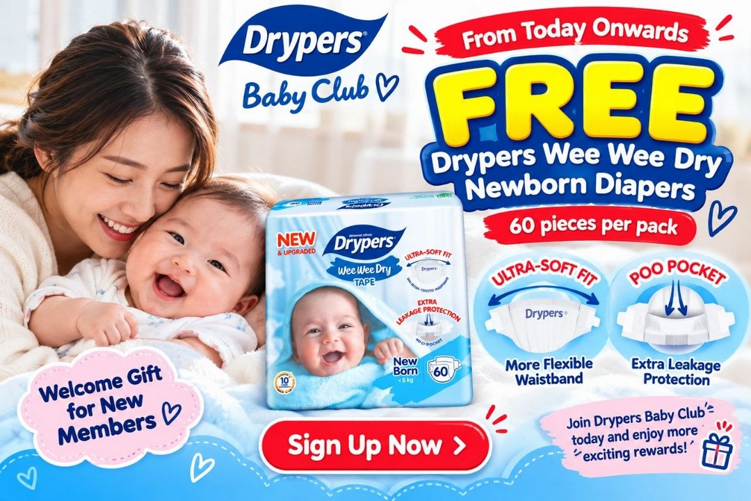 Drypers-Malaysia-Free-Newborn-Diapers-Giveaway 18 October–31 December 2026: Drypers Malaysia Free Newborn Diapers Giveaway – Get a Welcome Gift When Joining Drypers Baby Club, Online Registration, Eligibility and Terms Apply