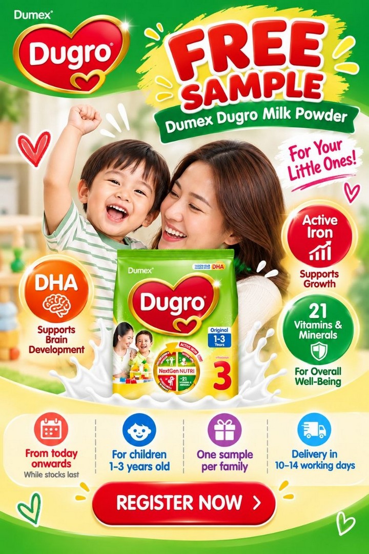 Dumex-Dugro-Malaysia-–-Free-Growing-Up-Milk-Powder-Sample-Giveaway-1 18 October 2026 onwards: Dumex Dugro Malaysia – Free Growing-Up Milk Powder Sample Giveaway for Children Aged 1–3 Years Old, Online Registration While Stocks Last