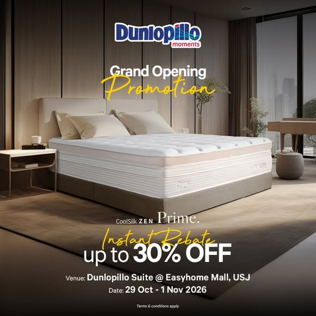 Dunlopillo-Malaysia-Grand-Opening-Promotion-at-Dunlopillo-Suite 29 October–1 November 2026: Dunlopillo Malaysia Grand Opening Promotion at Dunlopillo Suite, Easyhome Mall USJ – Up to 30% Off, Buy 1 Free 1 and Buy 1 Free 2 Mattress Deals