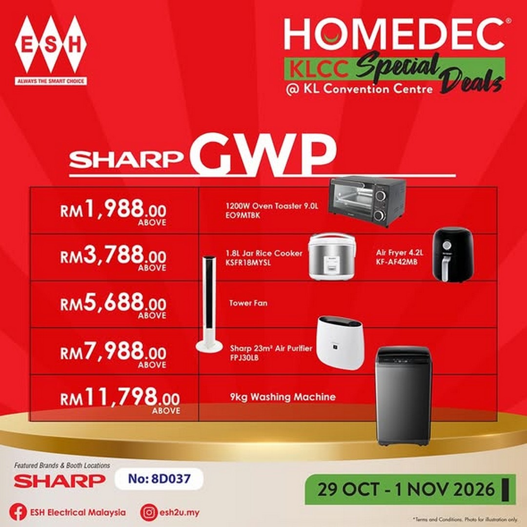 ESH-Electrical-Malaysia-SHARP-Home-Appliance-Sale-2 29 October-1 November 2026: ESH Electrical Malaysia SHARP Home Appliance Sale & Exclusive Promotions at HOMEDEC KLCC – Get RM50 Touch 'n Go eWallet, FREE Gifts & Special Air Conditioner Deals