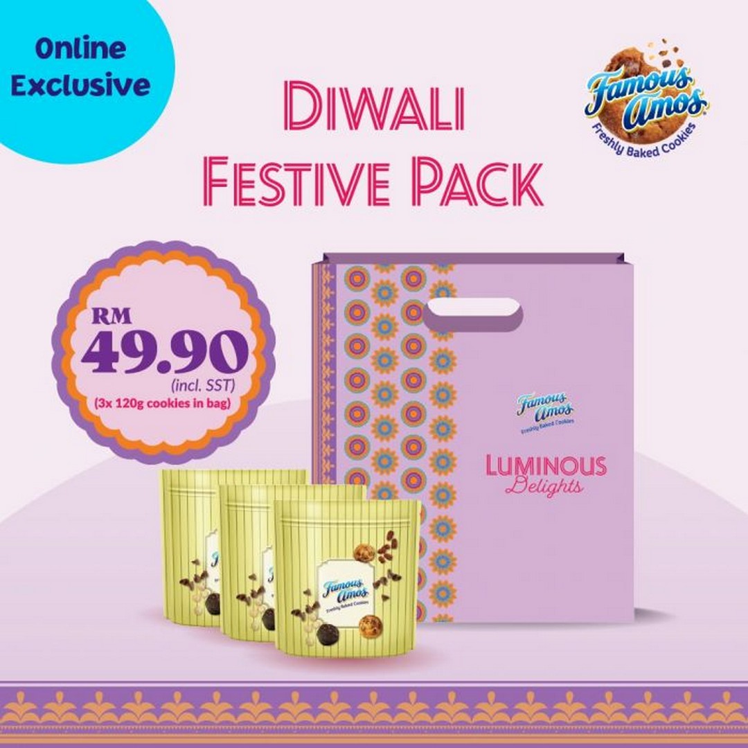 Famous-Amos-Malaysia-Diwali-Festive-Pack-Online-Exclusive-Promotion 7 October-8 November 2026: Famous Amos Malaysia: Diwali Festive Pack Online Exclusive Promotion at RM49.90, 3 x 120g Cookies Available Online