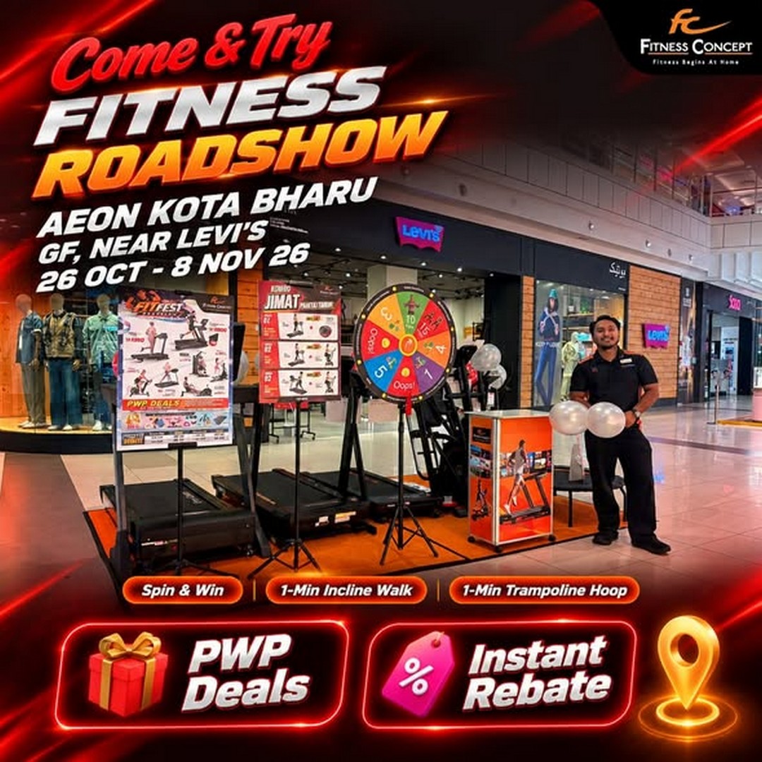 Fitness-Concept-Fitness-Roadshow-Promotion-at-AEON-Kota-Bharu 26 October–8 November 2026: Fitness Concept Fitness Roadshow Promotion at AEON Kota Bharu – Try Fitness Equipment, Spin & Win, Instant Rebates and PWP Deals