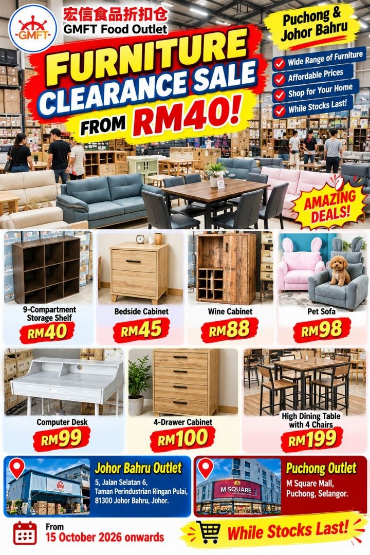GMFT-Food-Outlet-Furniture-Clearance-Sale-2026-1 15 October 2026 onwards: GMFT Food Outlet: Furniture Clearance Sale 2026 with Selected Furniture from RM40 in Puchong and Johor Bahru