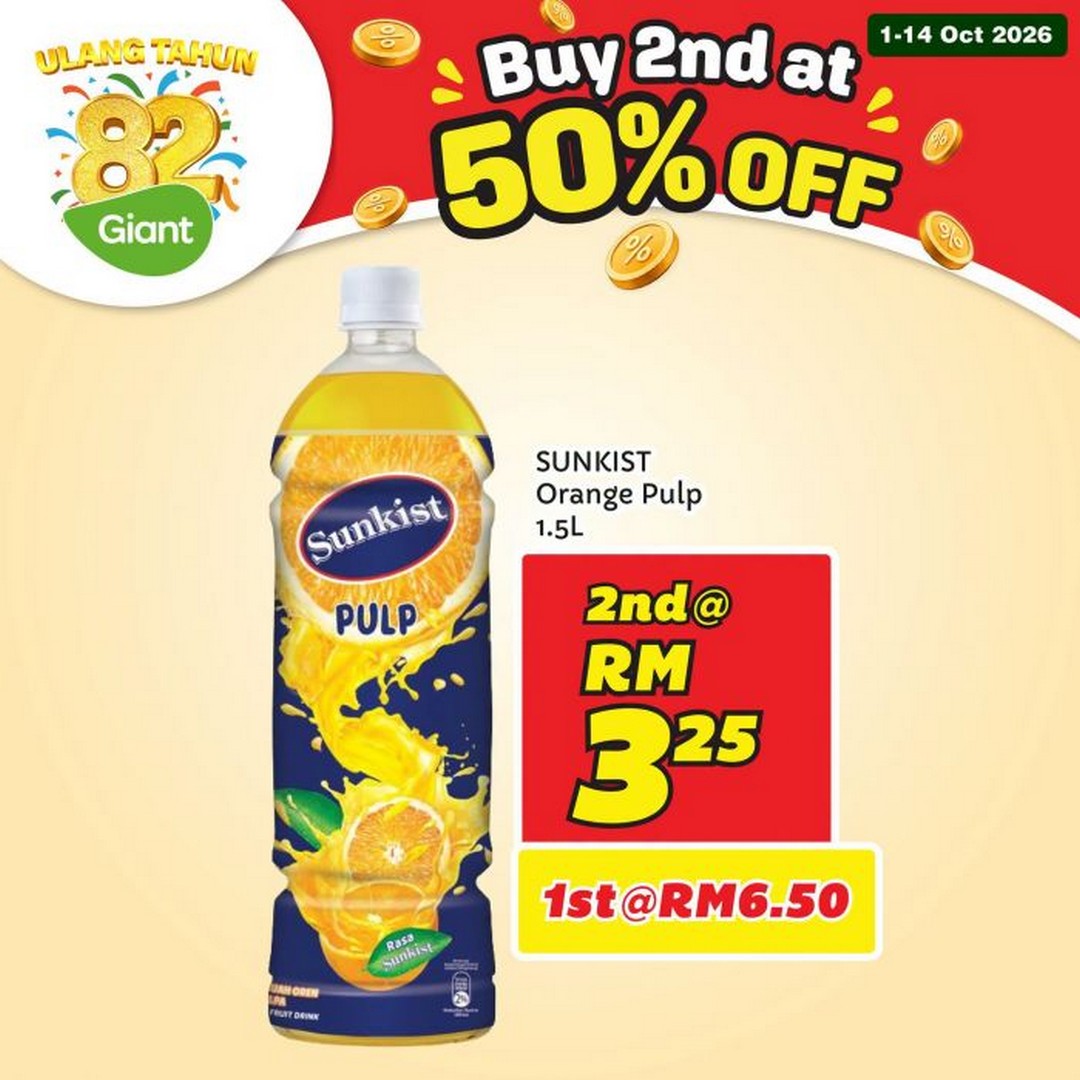 Giant-82nd-Anniversary-Buy-2nd-at-50-Off-Promotion-11 1-14 October 2026: Giant: 82nd Anniversary Buy 2nd at 50% Off Promotion on Selected Food, Drinks and Household Essentials