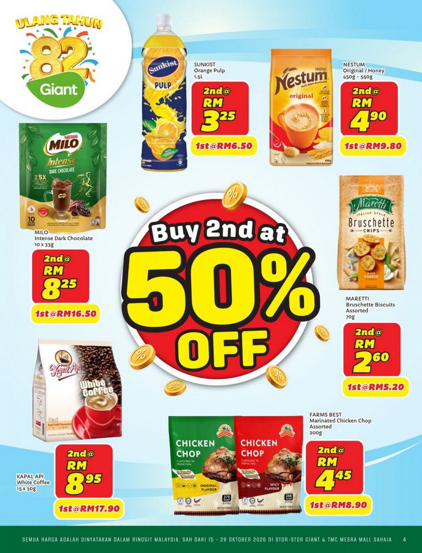 Giant-82nd-Anniversary-Promotion-Catalogue-3 15-28 October 2026: Giant: 82nd Anniversary Promotion Catalogue – Buy 2nd at 50% OFF, Grocery Deals and Special Offers at Giant & TMC Mesra Mall