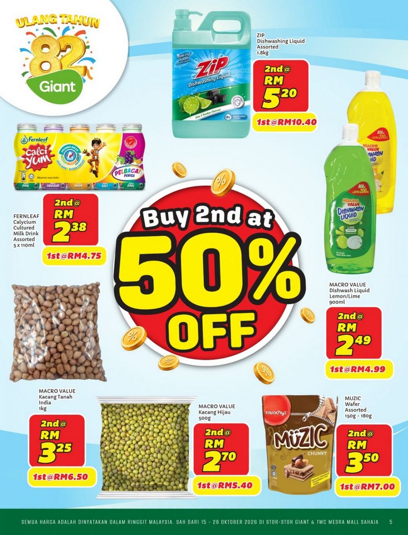 Giant-82nd-Anniversary-Promotion-Catalogue-5 15-28 October 2026: Giant: 82nd Anniversary Promotion Catalogue – Buy 2nd at 50% OFF, Grocery Deals and Special Offers at Giant & TMC Mesra Mall